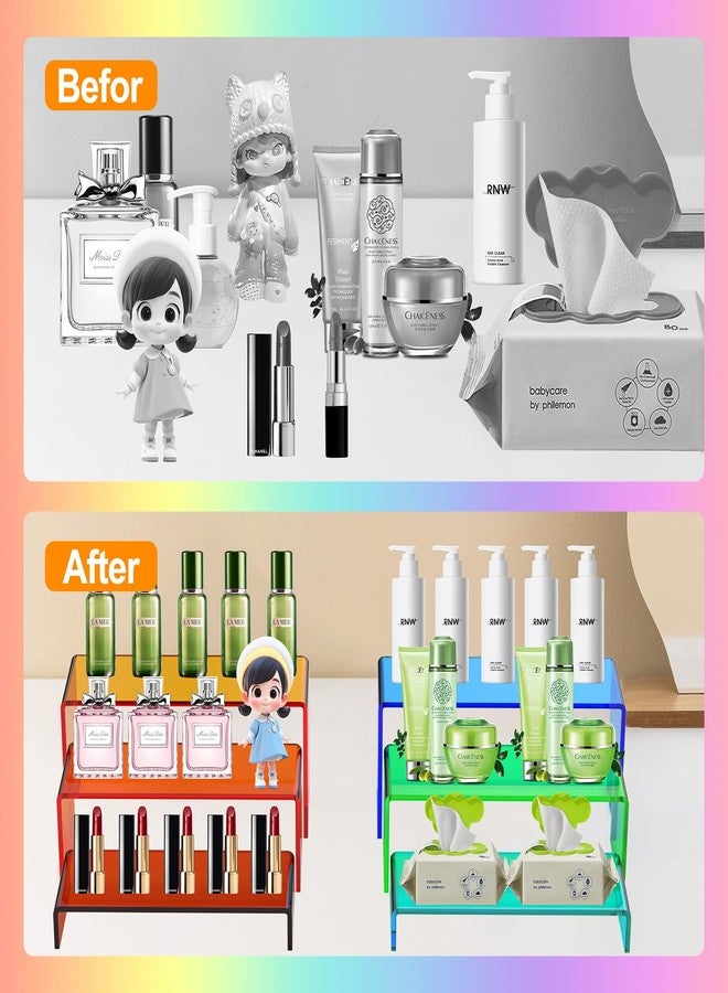 SOVQUEST 6 PCs Risers Display Stands 3 Tiers Desktop Acrylic Shelves Cake Dessert Holder Products Stand for Collectibles Shoes Jewels Pop Figure (Mix Colors) - Image 4